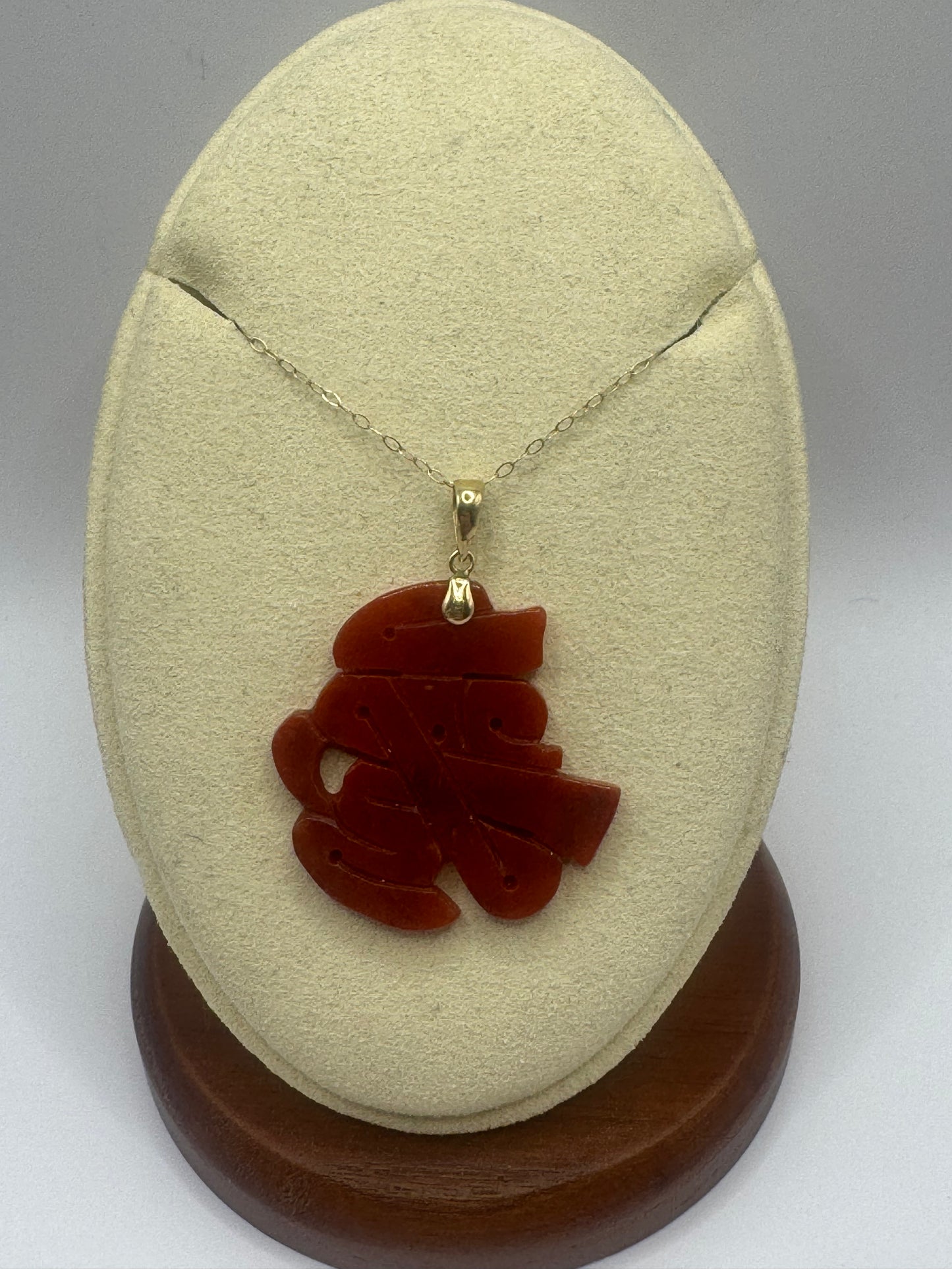 14ct Gold, Red Jade Pendant