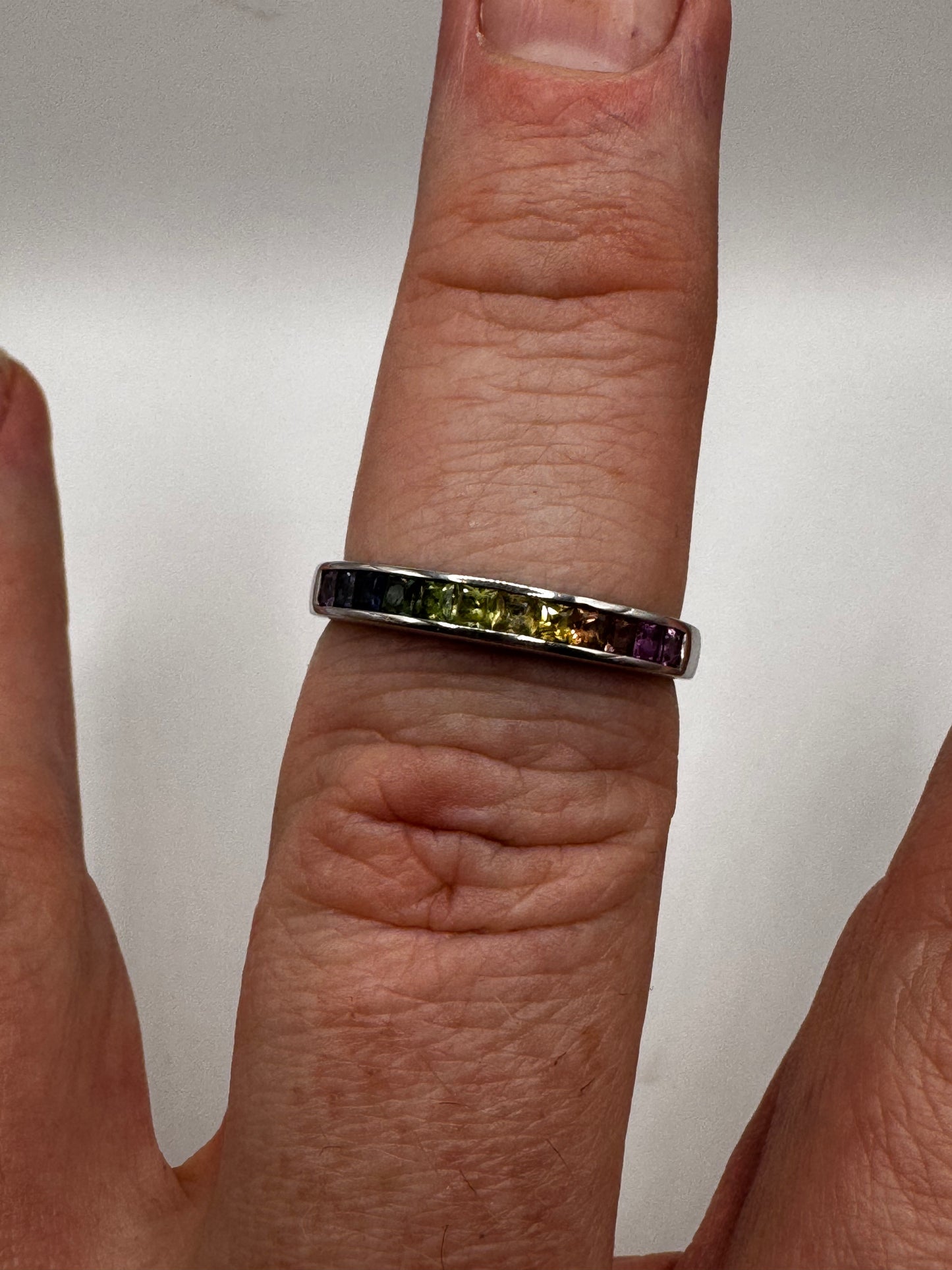 18ct white Gold Rainbow Sapphire eternity Ring