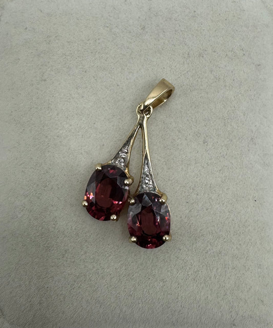 9ct Gold Tourmaline & Diamond Cherry Pendant