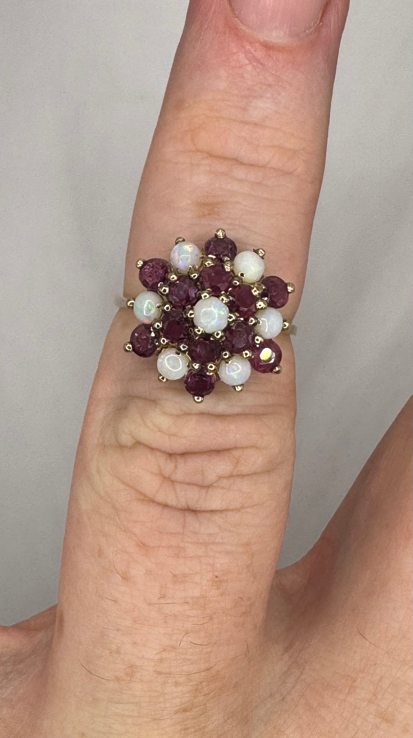 9ct Gold Ruby & Opal cluster Ring