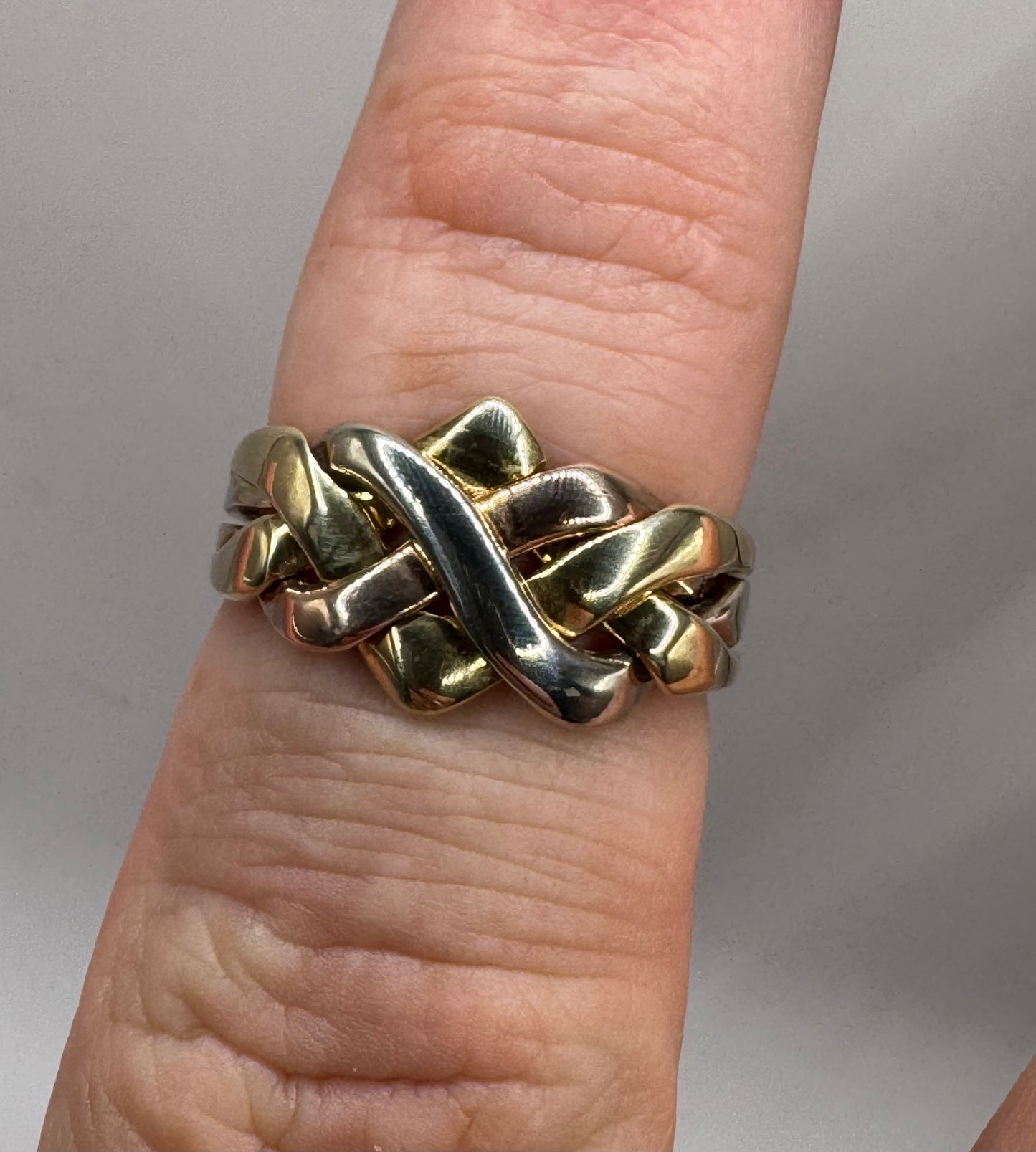 9ct Gold Yellow, Rose & white Puzzle Ring.