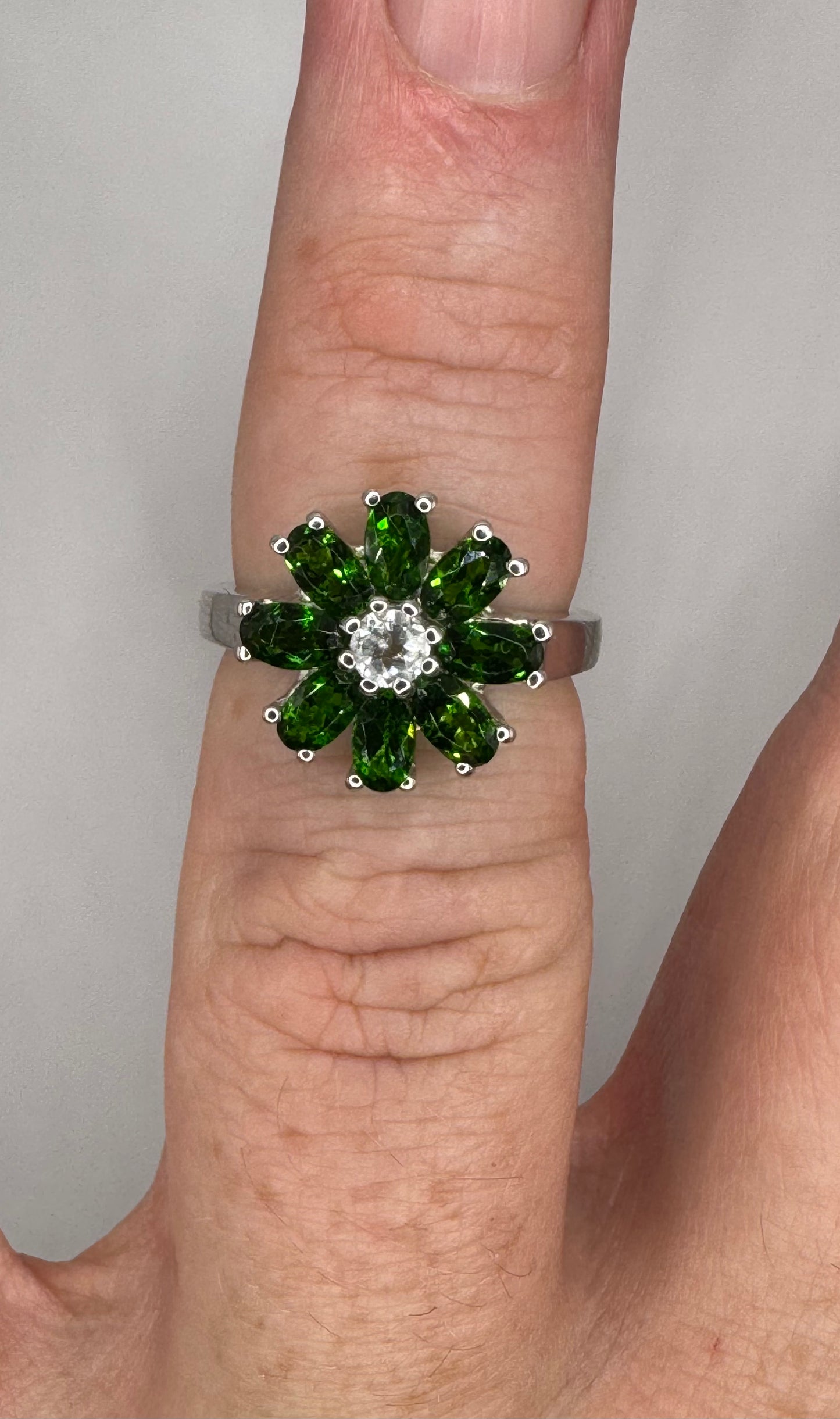 Stirling Silver Diopside & Cubic Zirconia Ring