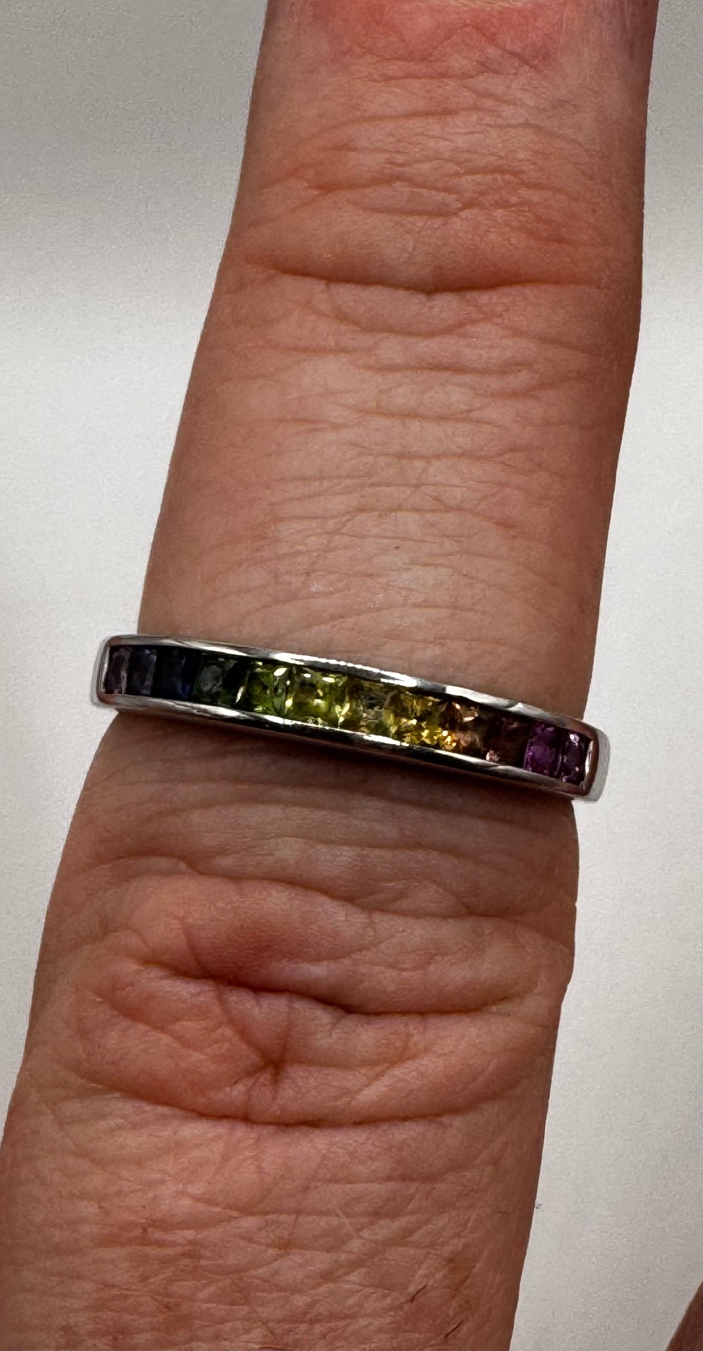 18ct white Gold Rainbow Sapphire eternity Ring
