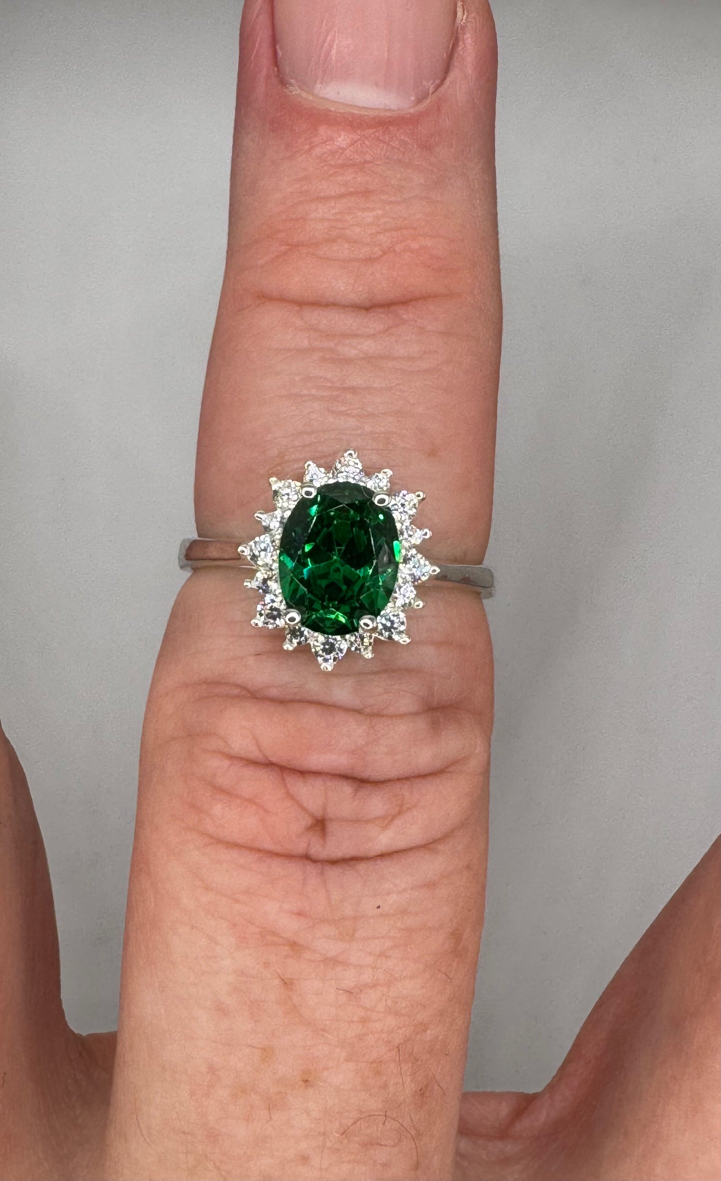 Stirling Silver Emerald & Cubic Zirconia Ring