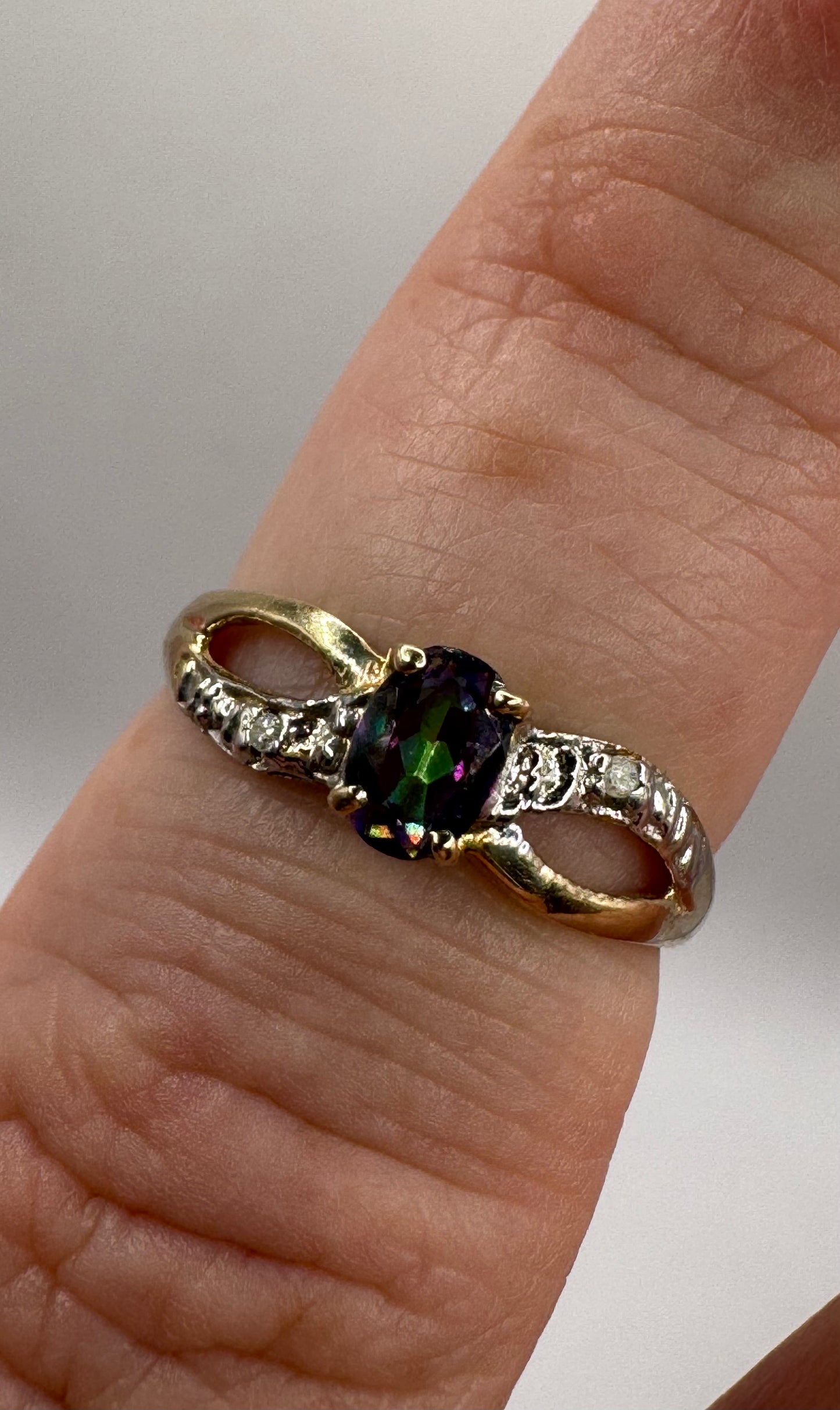9ct Gold Mystic Topaz & Diamond Ring