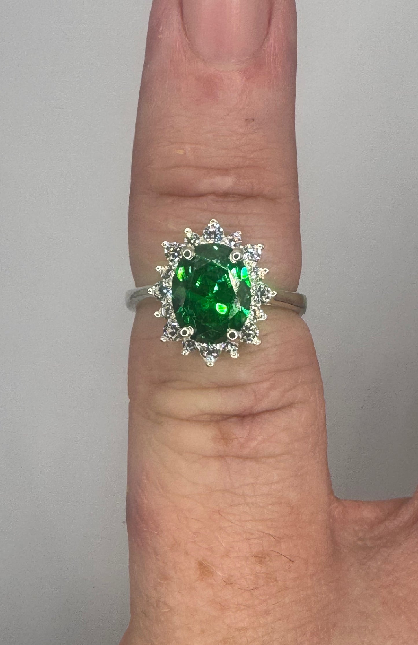 Stirling Silver Emerald & Cubic Zirconia Ring