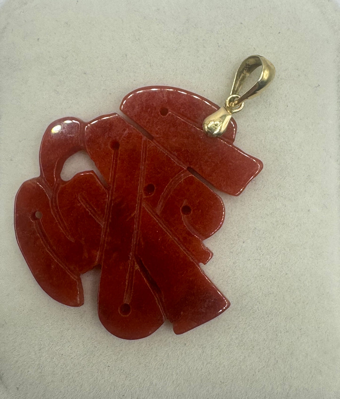 14ct Gold, Red Jade Pendant