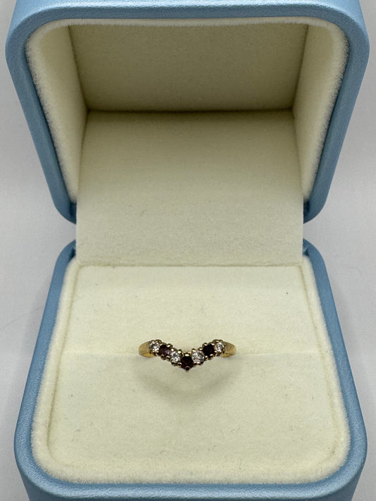 9ct Gold Amethyst & Cubic Zirconia wishbone style Ring