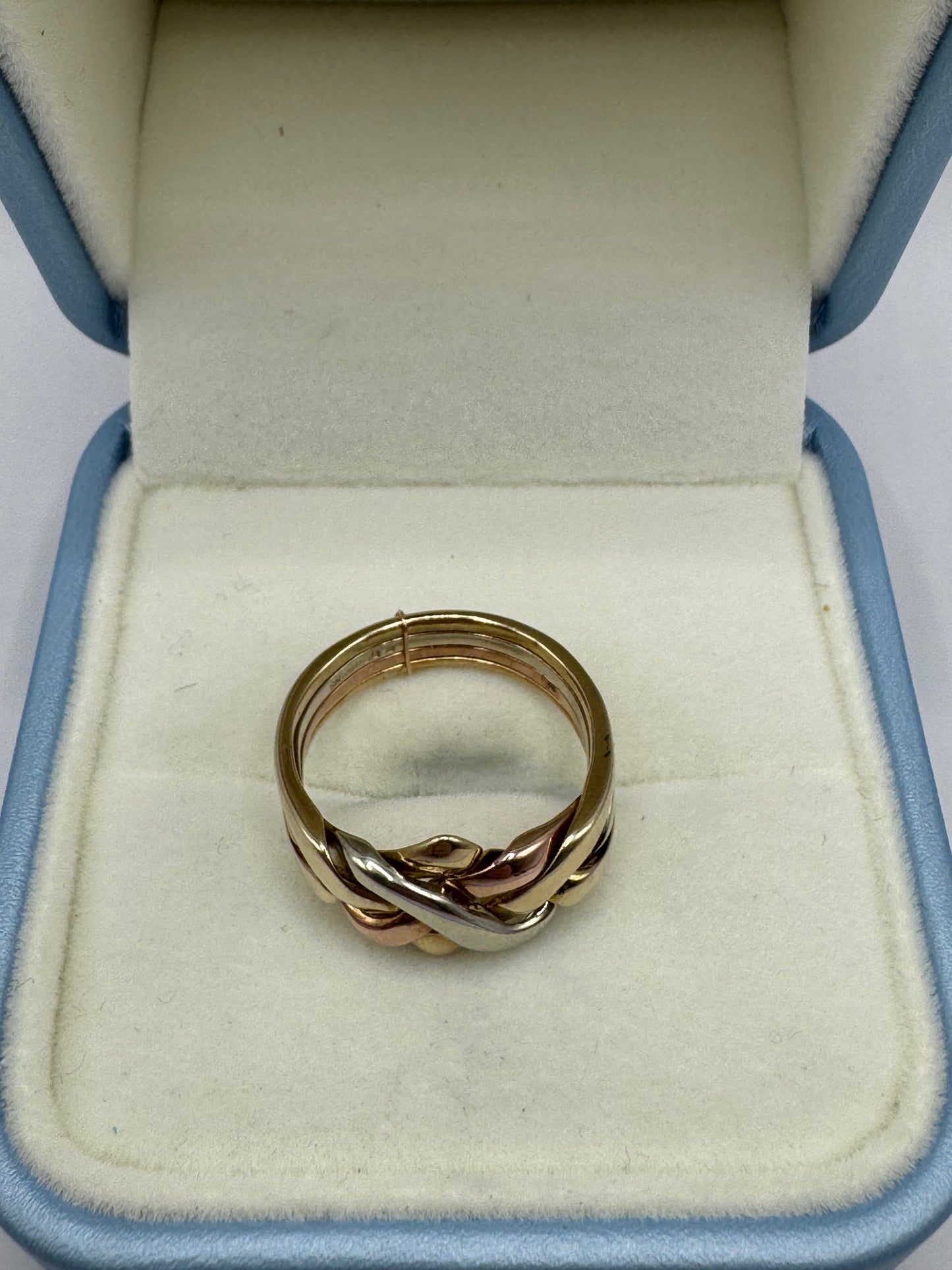 9ct Gold Yellow, Rose & white Puzzle Ring.