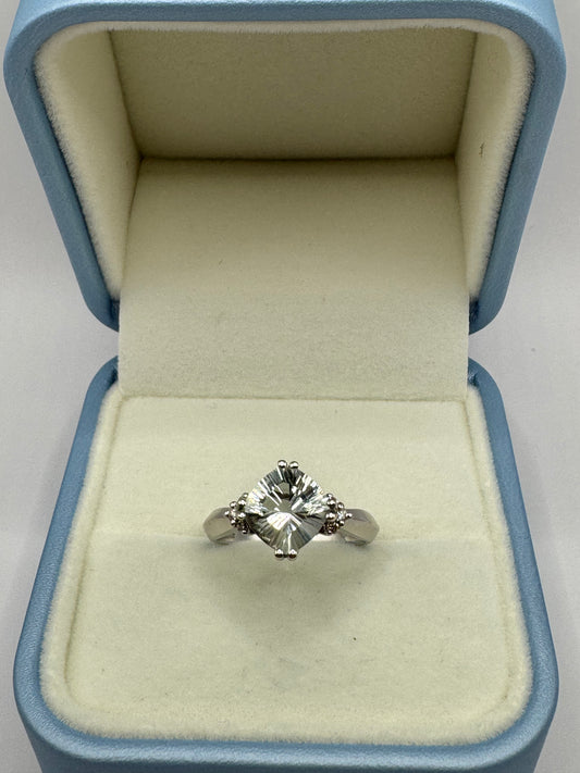 9ct White Gold Amethyst & Diamond Ring