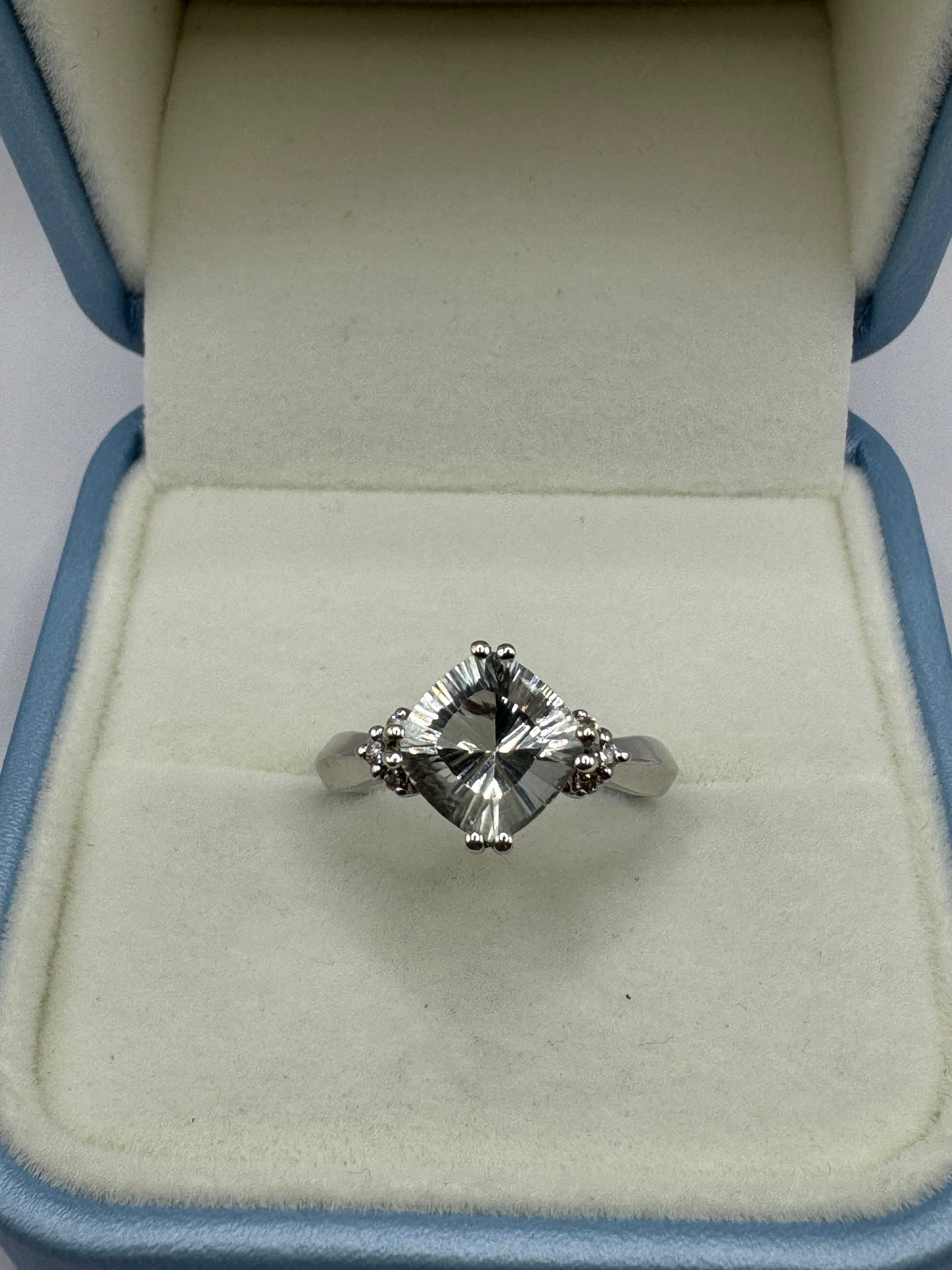 9ct White Gold Amethyst & Diamond Ring