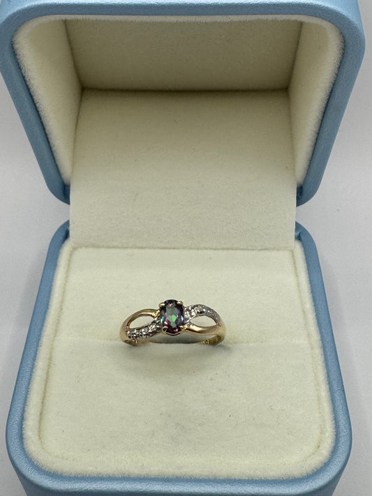 9ct Gold Mystic Topaz & Diamond Ring