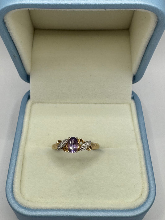 9ct Gold Amethyst & Diamond Ring