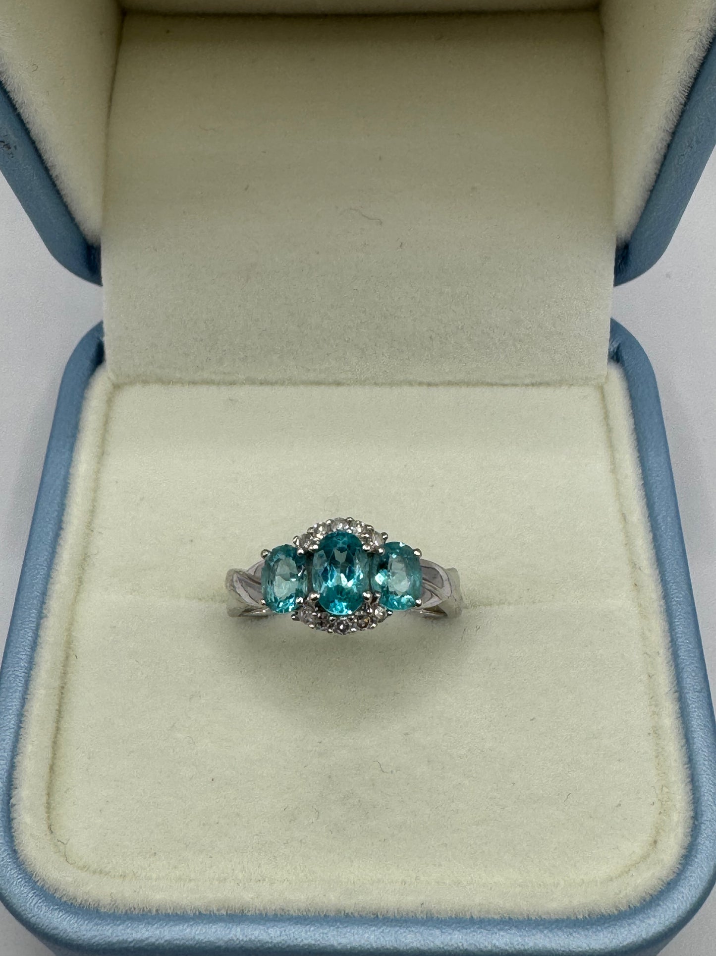 9ct White Gold Blue Apatite & Diamond Ring