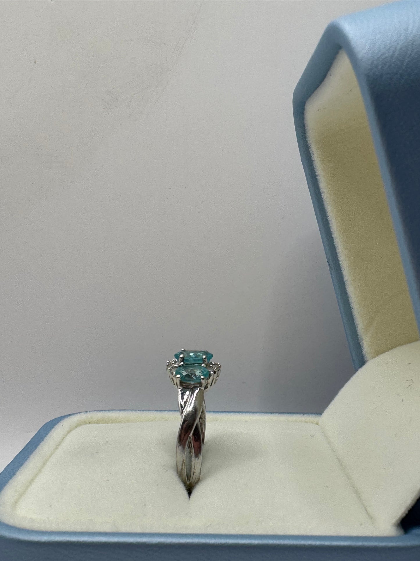 9ct White Gold Blue Apatite & Diamond Ring