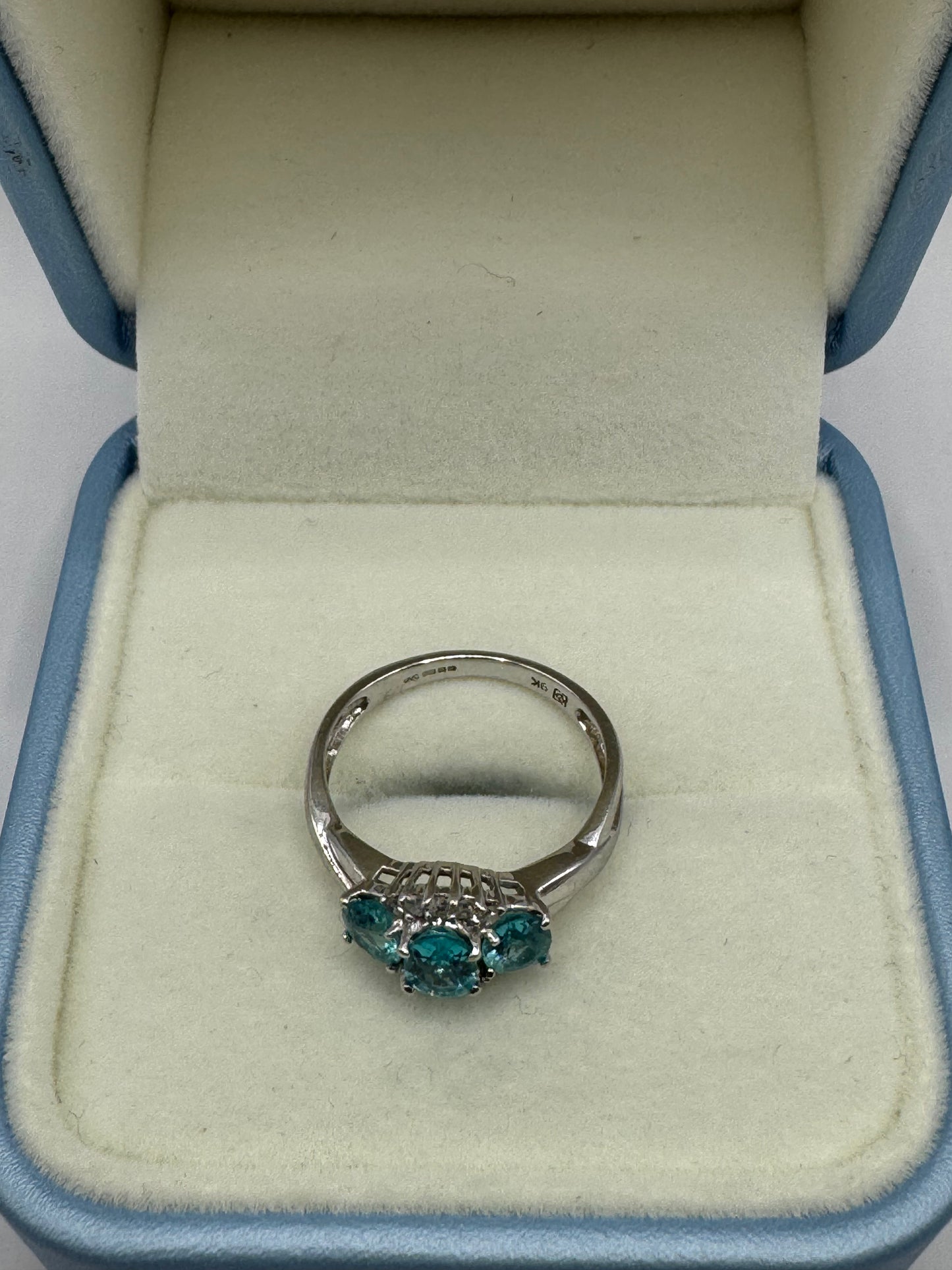 9ct White Gold Blue Apatite & Diamond Ring
