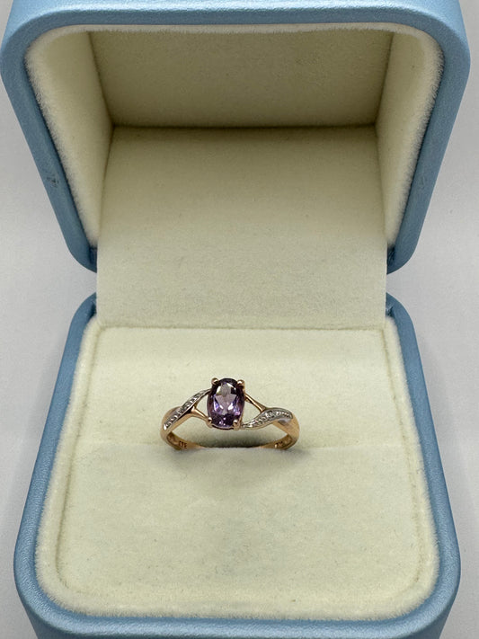 9ct Rose Gold Amethyst & Diamond Ring