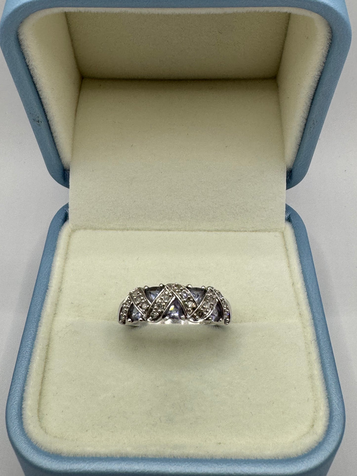 9ct White Gold Tanzanite & Diamond Ring