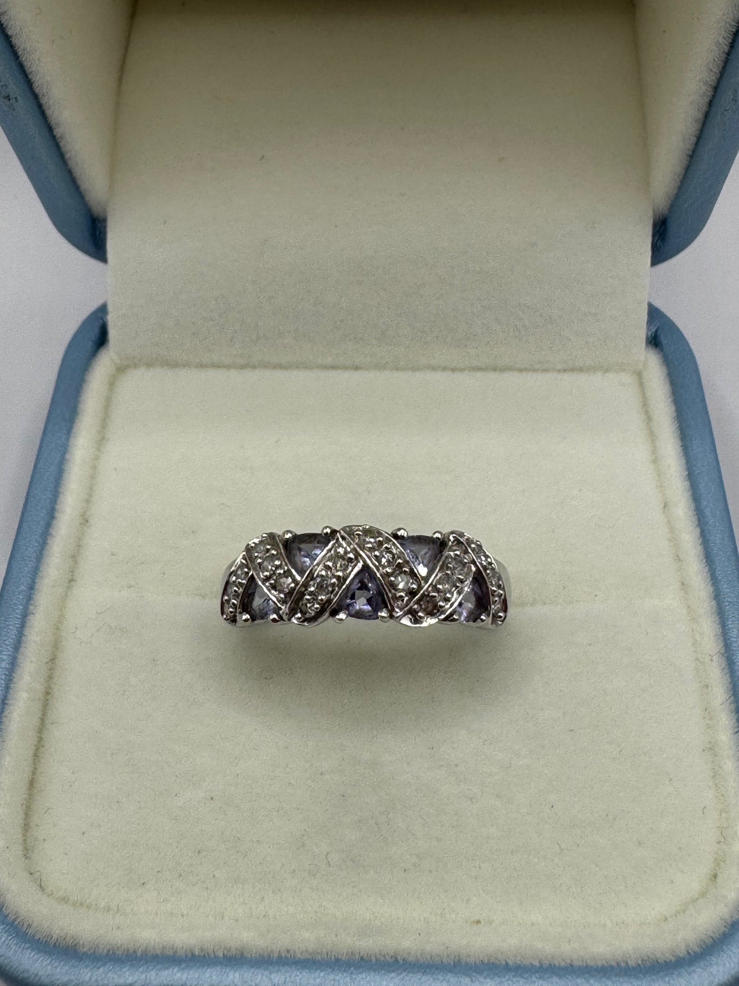 9ct White Gold Tanzanite & Diamond Ring
