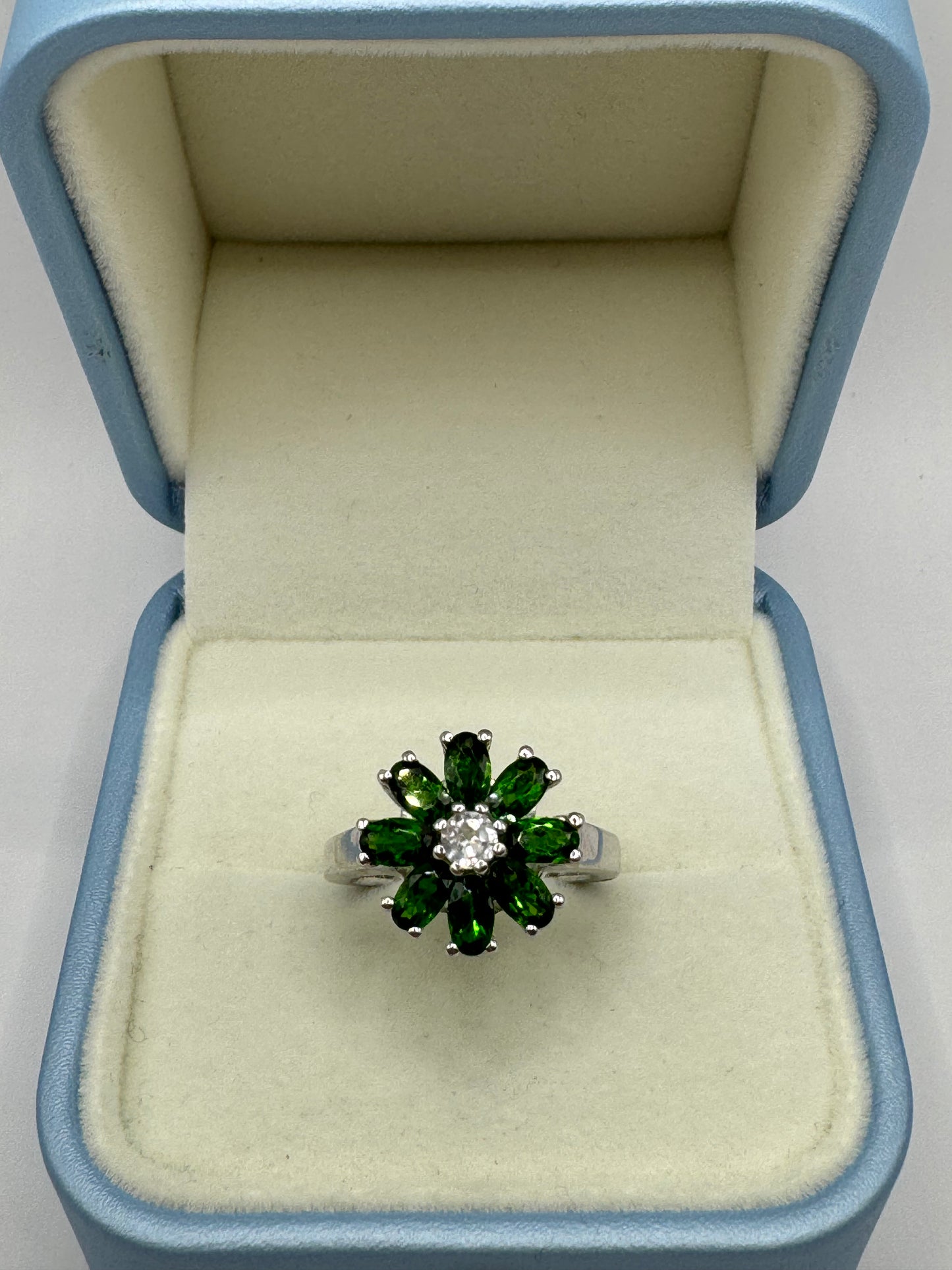 Stirling Silver Diopside & Cubic Zirconia Ring