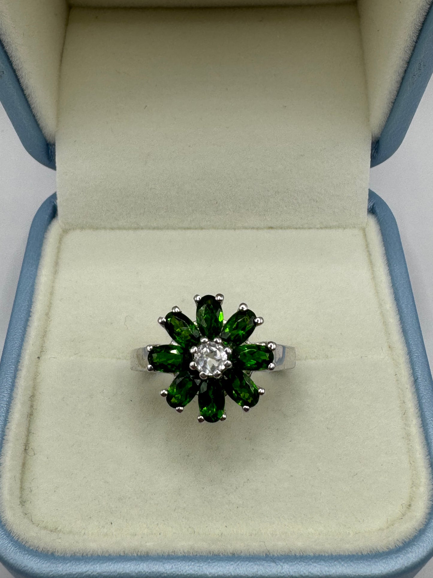 Stirling Silver Diopside & Cubic Zirconia Ring