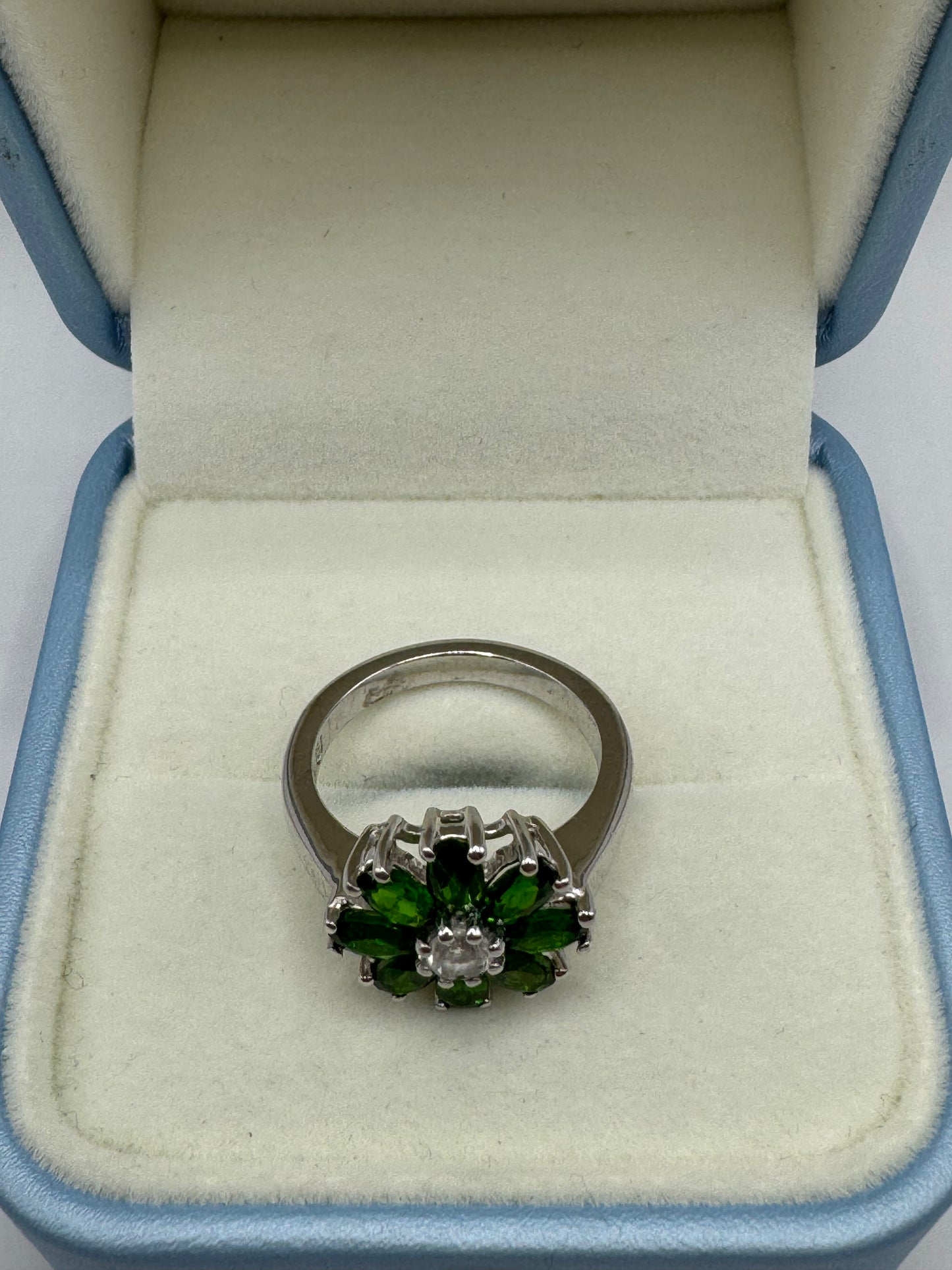 Stirling Silver Diopside & Cubic Zirconia Ring