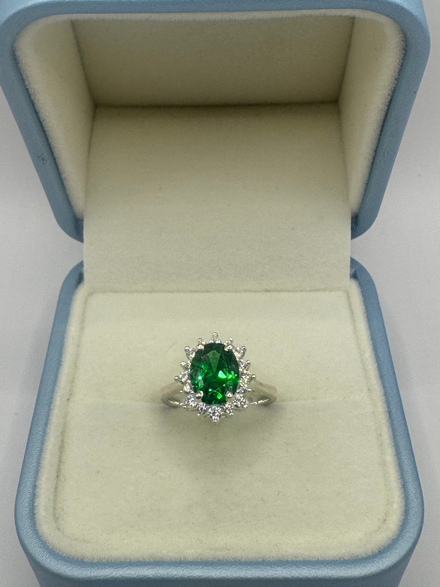 Stirling Silver Emerald & Cubic Zirconia Ring