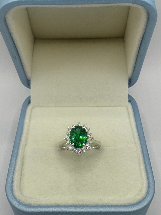 Stirling Silver Emerald & Cubic Zirconia Ring