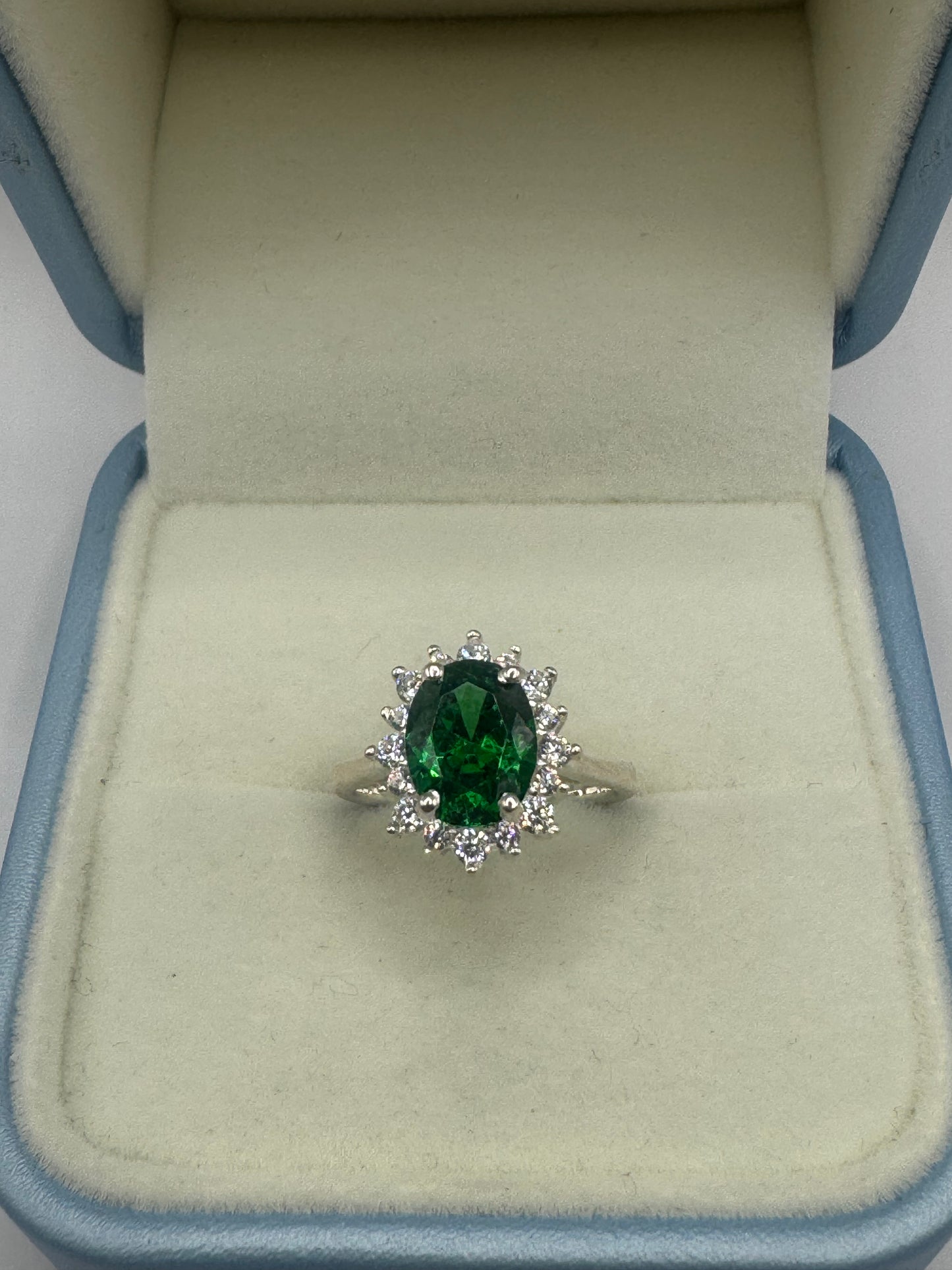 Stirling Silver Emerald & Cubic Zirconia Ring