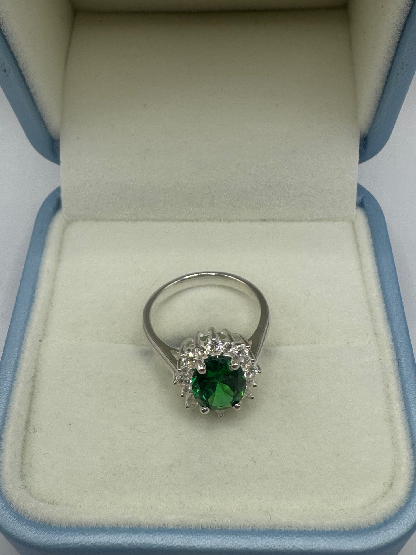 Stirling Silver Emerald & Cubic Zirconia Ring
