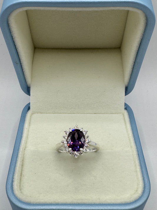 Stirling Silver Amethyst& Cubic Zirconia Ring
