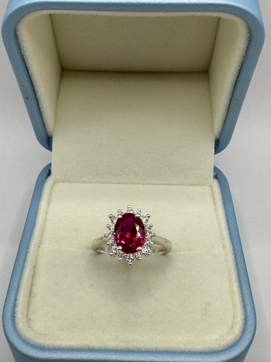 Stirling Silver Ruby & Cubic Zirconia Ring