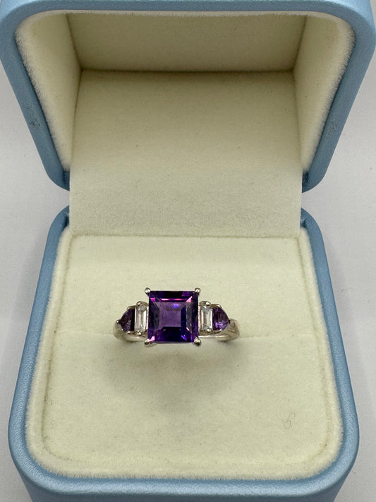 Stirling Silver Amethyst & Zircon Ring