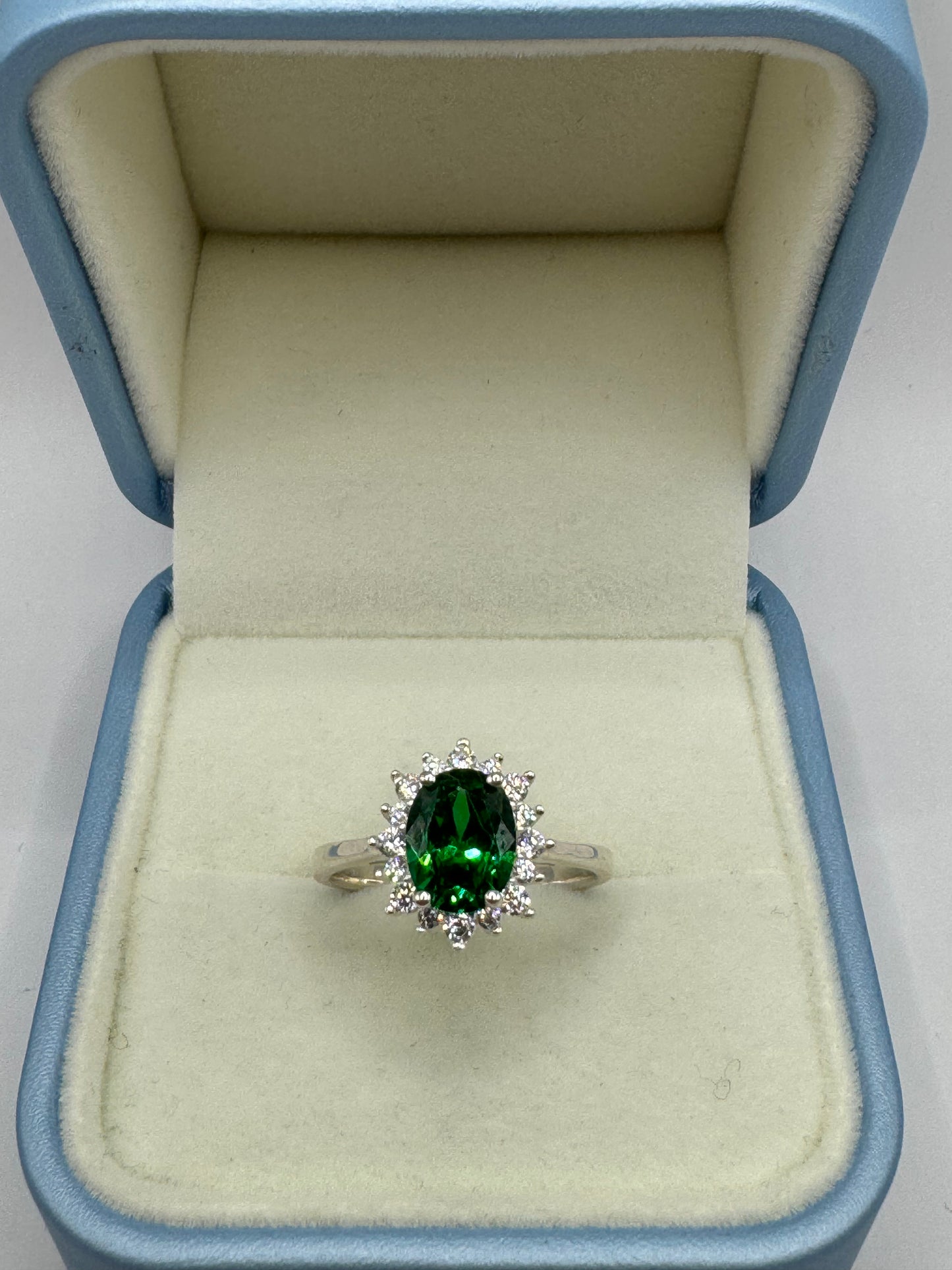 Stirling Silver Emerald & Cubic Zirconia Ring