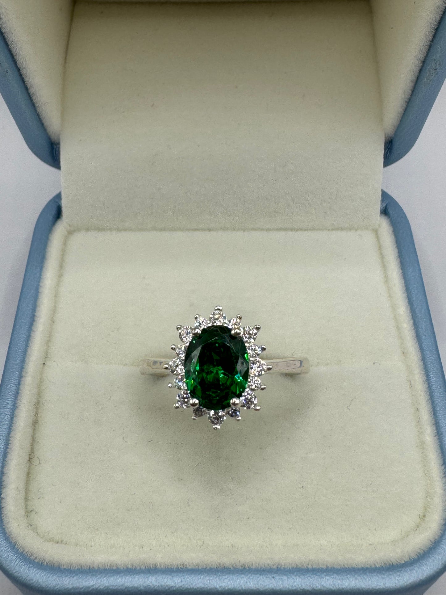 Stirling Silver Emerald & Cubic Zirconia Ring