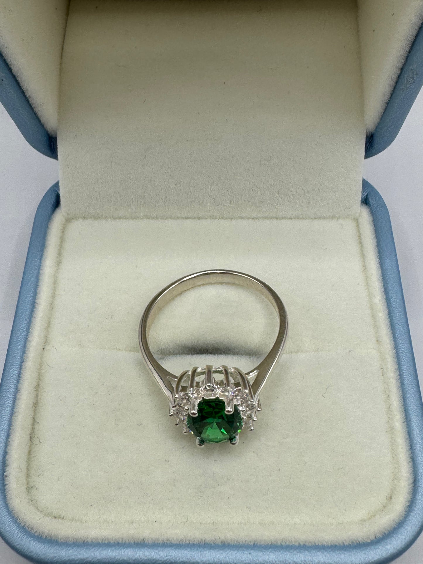 Stirling Silver Emerald & Cubic Zirconia Ring