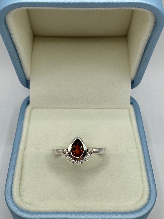 Stirling Silver Garnet & Cubic Zirconia Ring