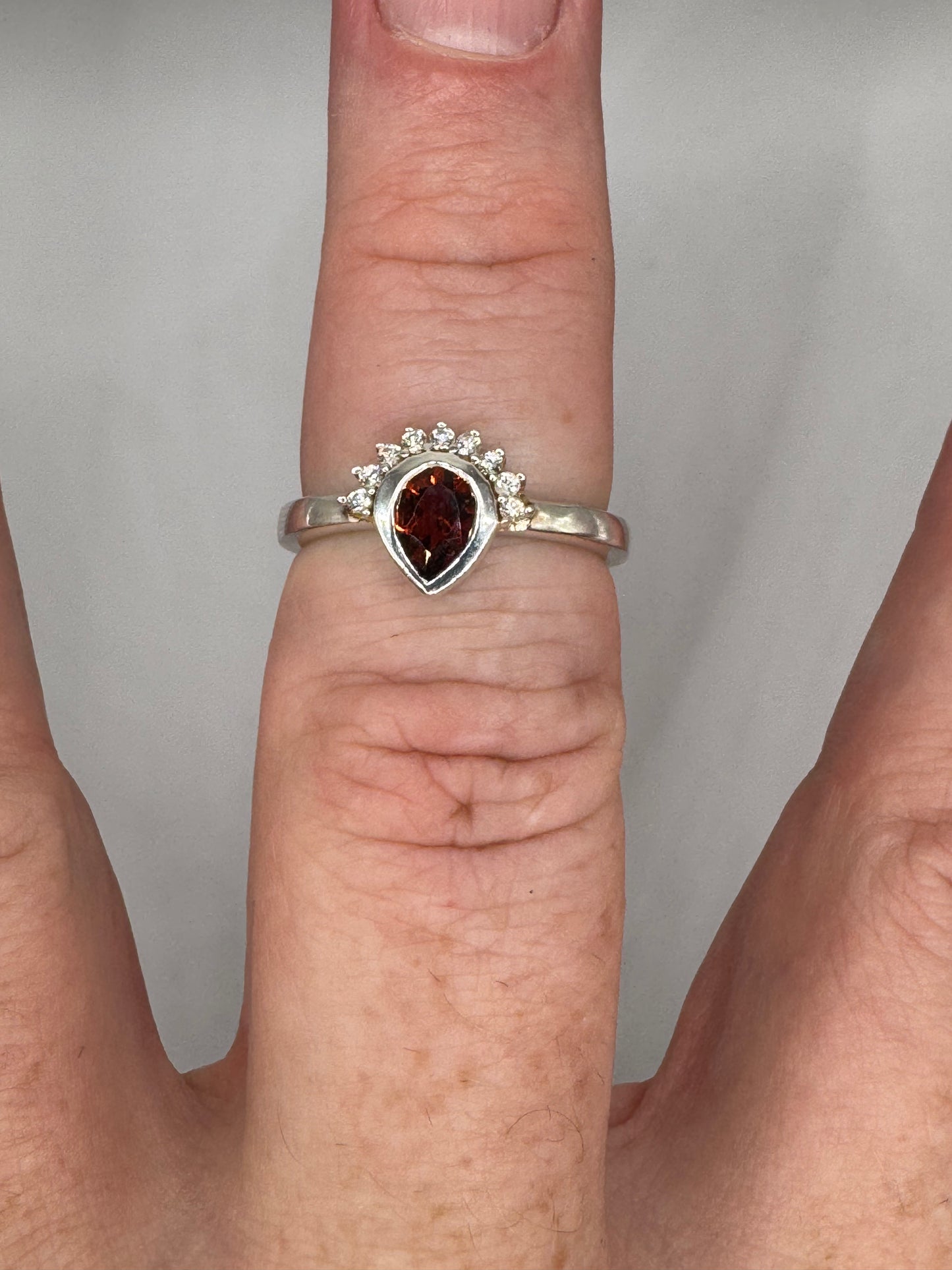 Stirling Silver Garnet & Cubic Zirconia Ring