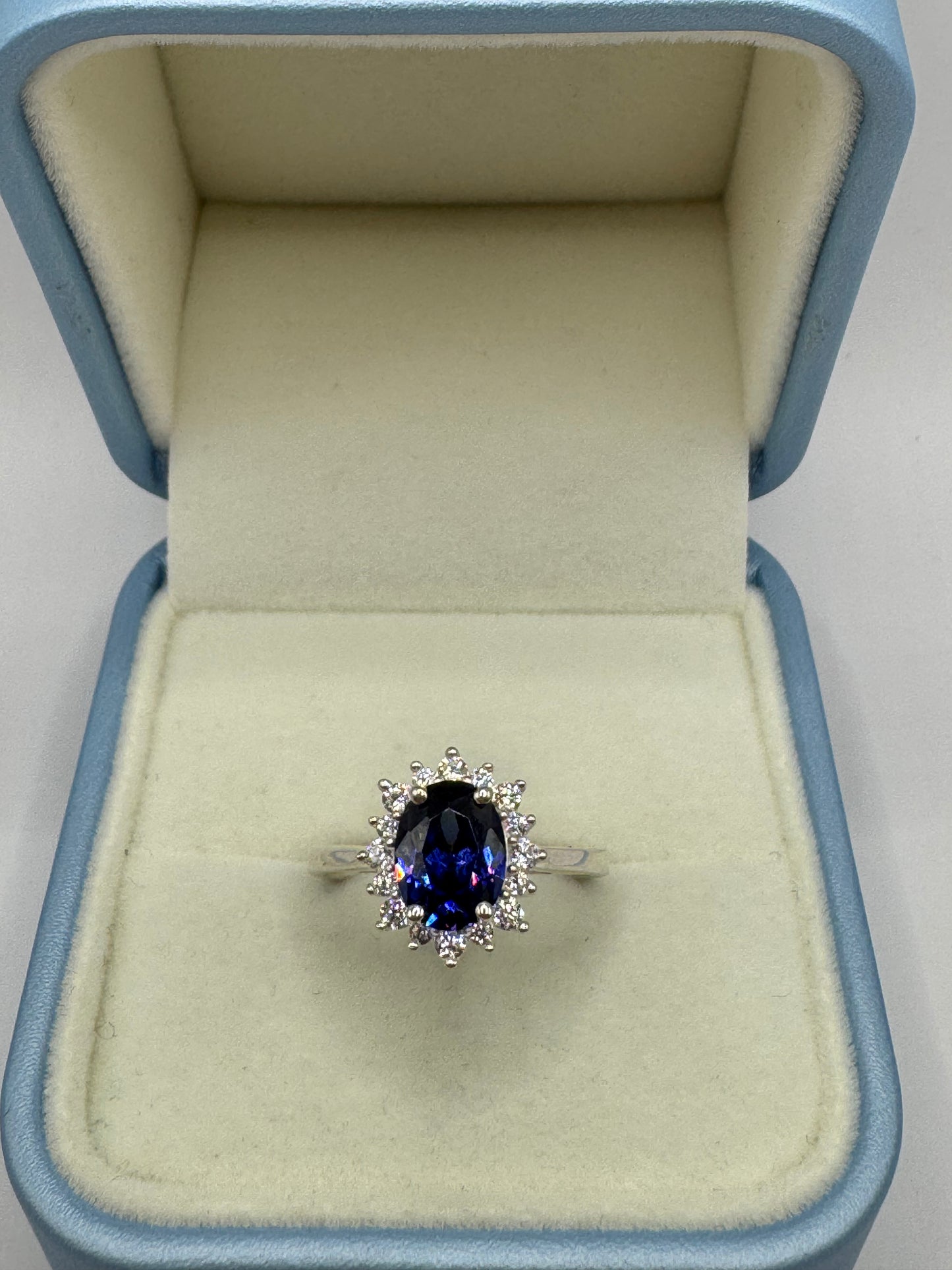 Stirling Silver Sapphire & Cubic Zirconia Ring