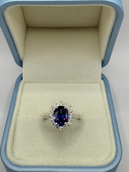 Stirling Silver Sapphire & Cubic Zirconia Ring
