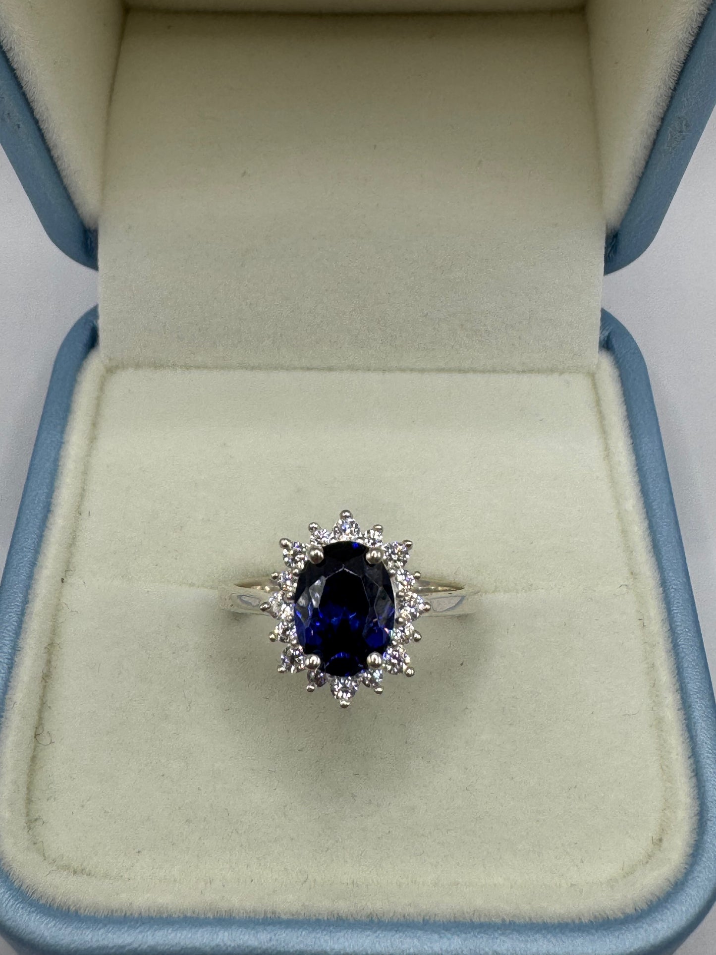 Stirling Silver Sapphire & Cubic Zirconia Ring
