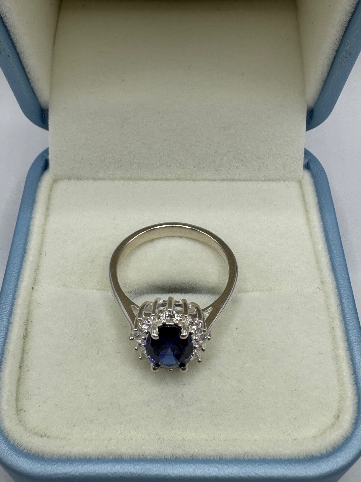 Stirling Silver Sapphire & Cubic Zirconia Ring
