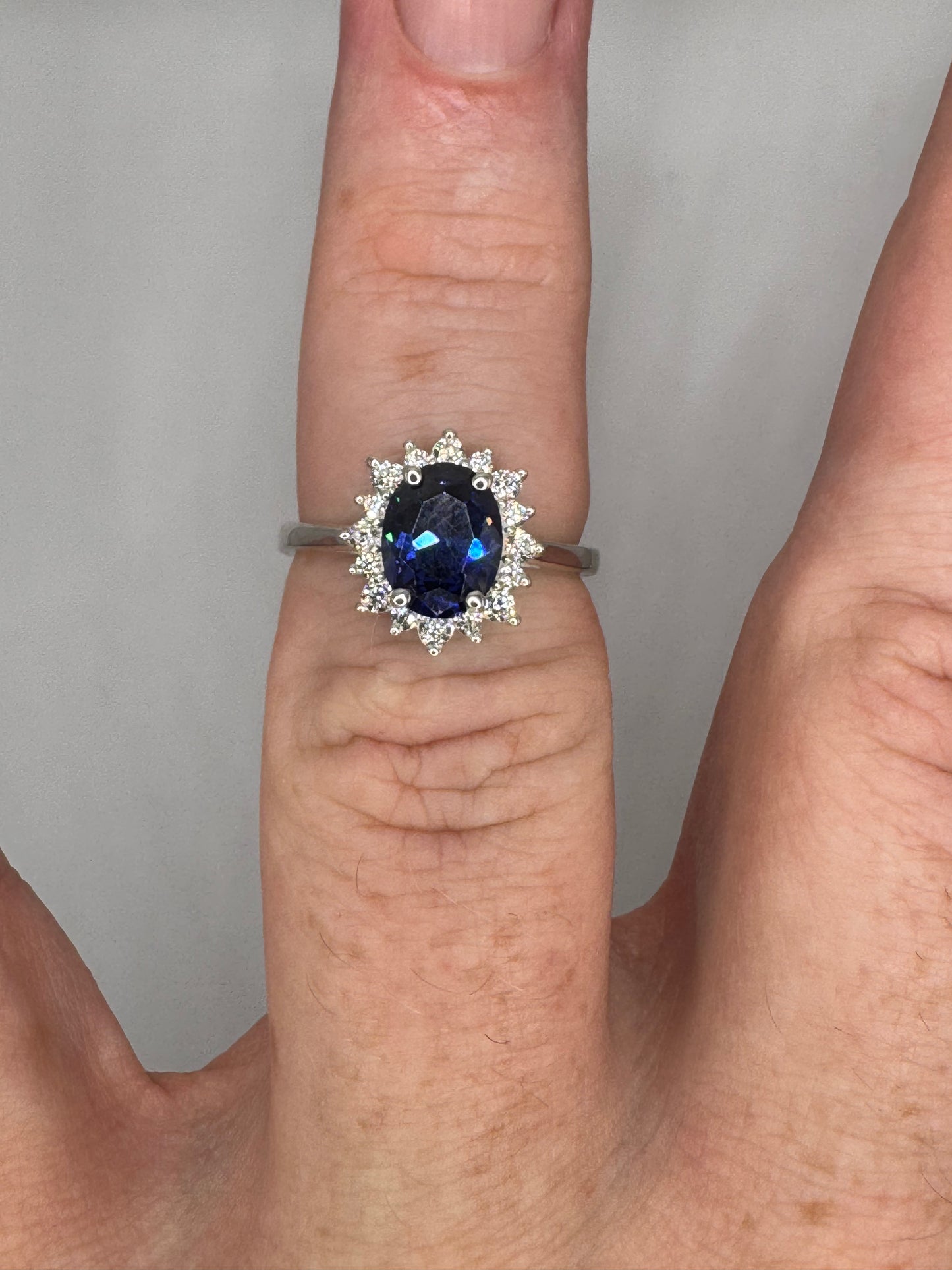 Stirling Silver Sapphire & Cubic Zirconia Ring