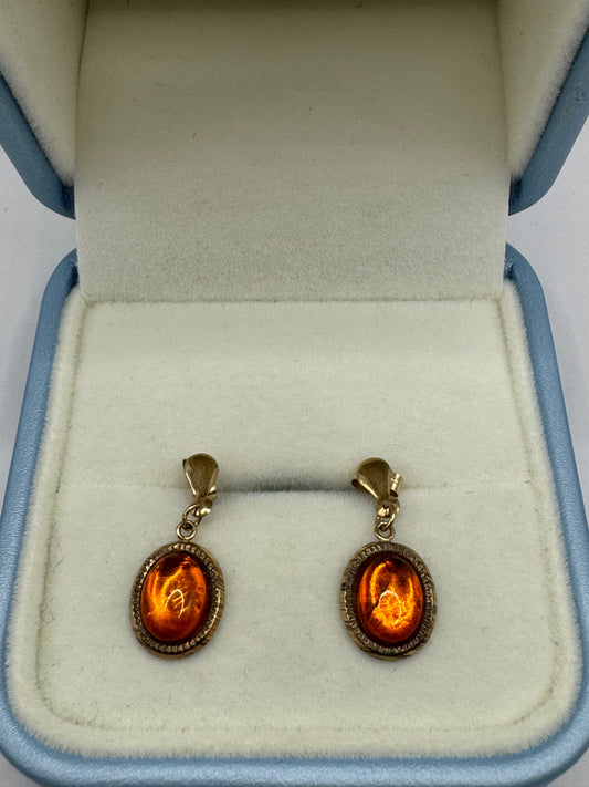 9ct Gold Amber Earrings