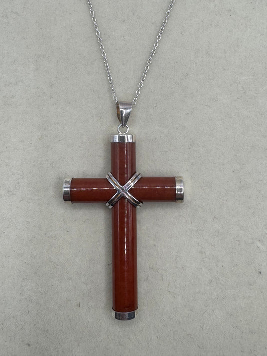 Stirling Silver & Gemstone Cross Necklace. 24 inch
