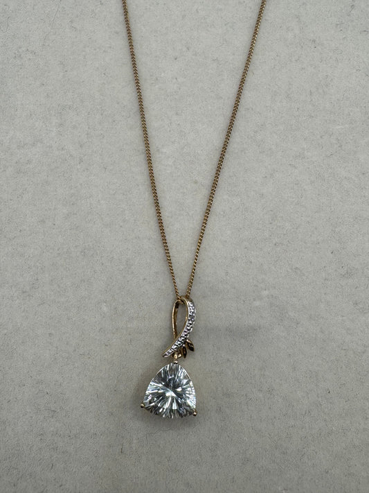 Stirling Silver Gold tone Quartz Necklace 18 inch