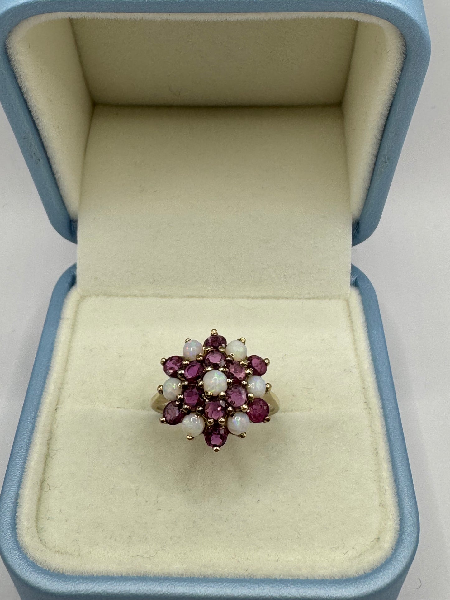 9ct Gold Ruby & Opal cluster Ring