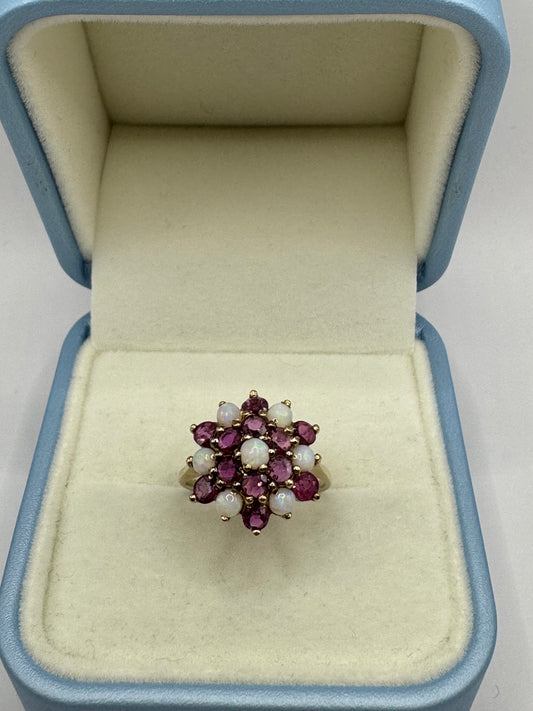 9ct Gold Ruby & Opal cluster Ring