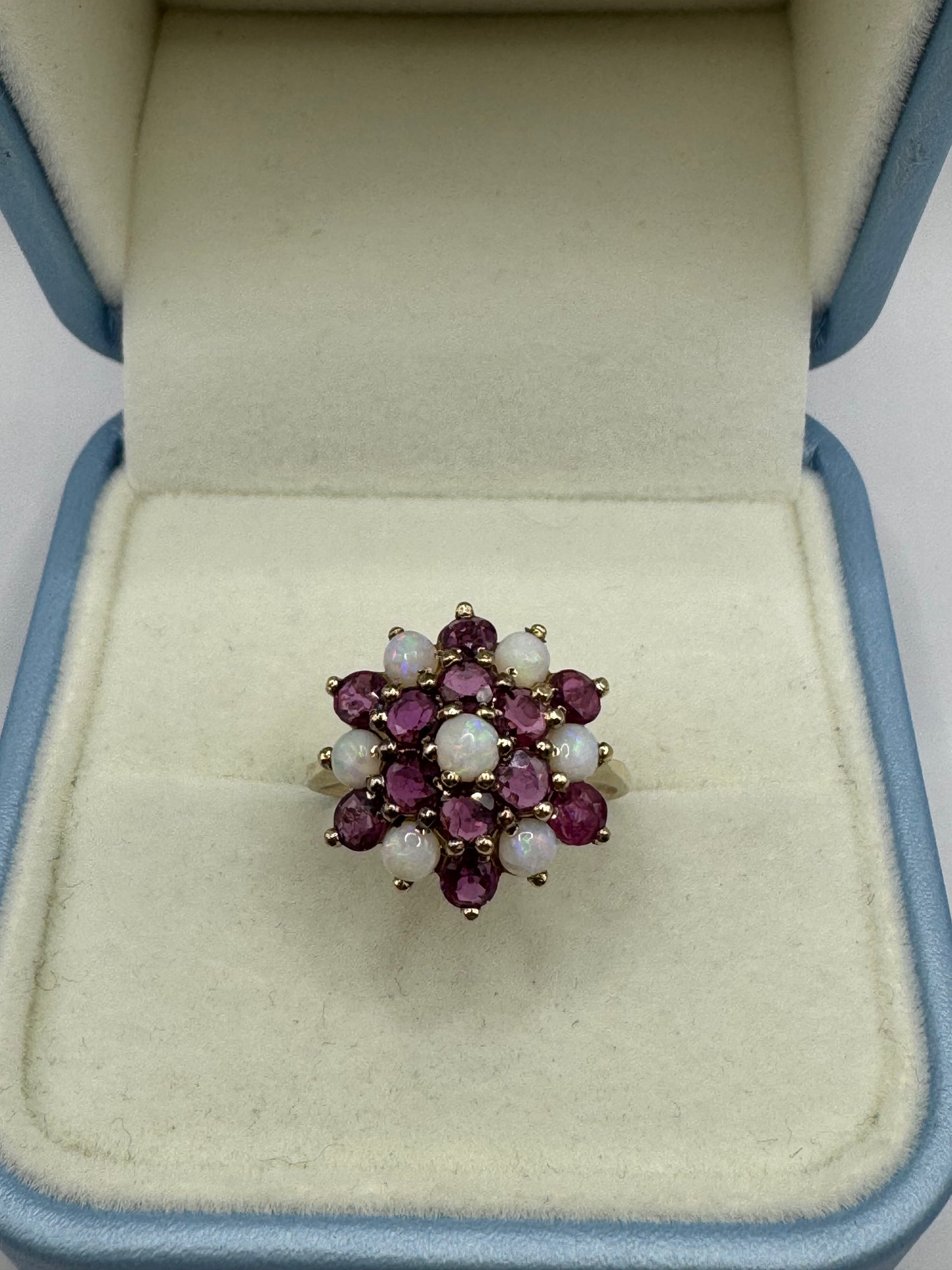9ct Gold Ruby & Opal cluster Ring