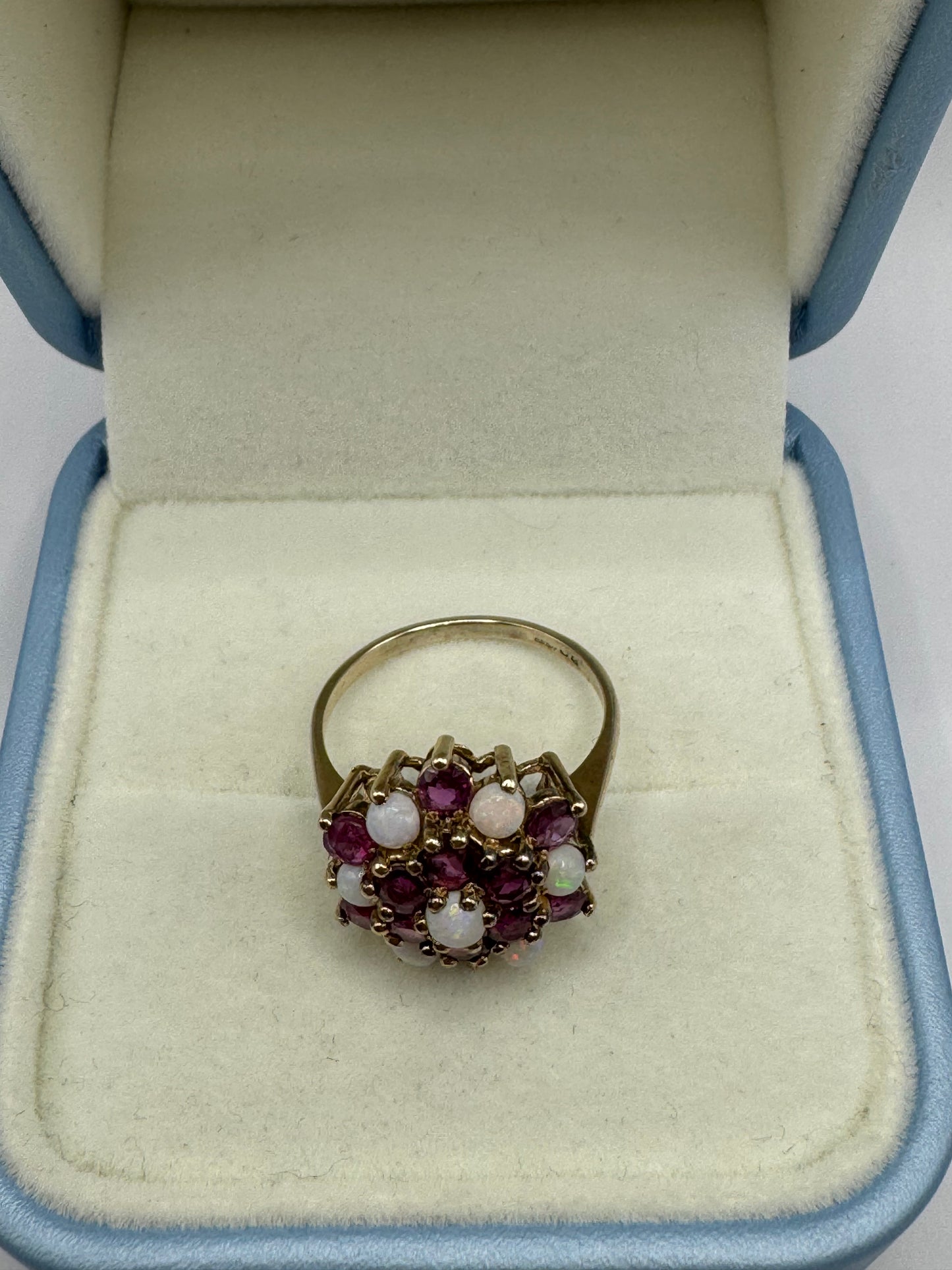 9ct Gold Ruby & Opal cluster Ring